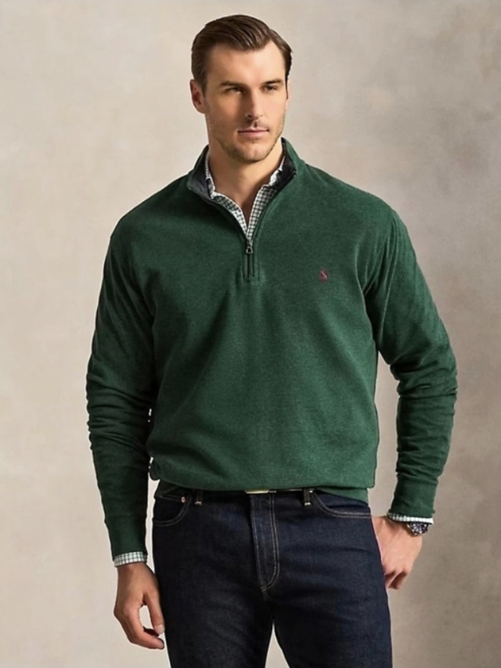 Polo Ralph Lauren Luxury Jersey Quarter-Zip Pullover Green Large